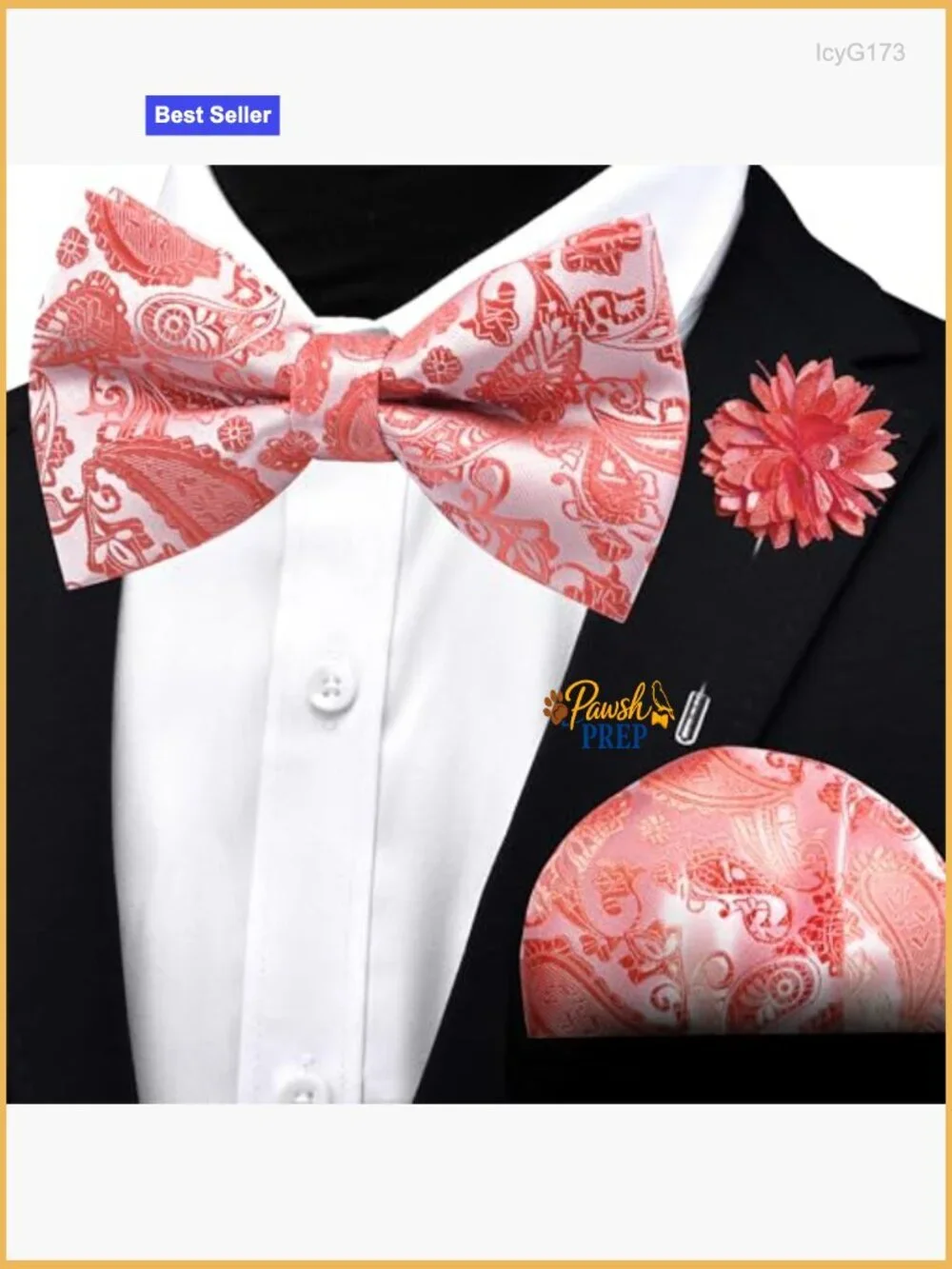 Silk Blend Paisley Bow Tie Pocket Square Lapel Pin Set